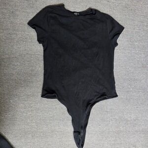 Splash Womens Black Short Sleeve Crew Neck Cotton Blend Bodysuit Size Large